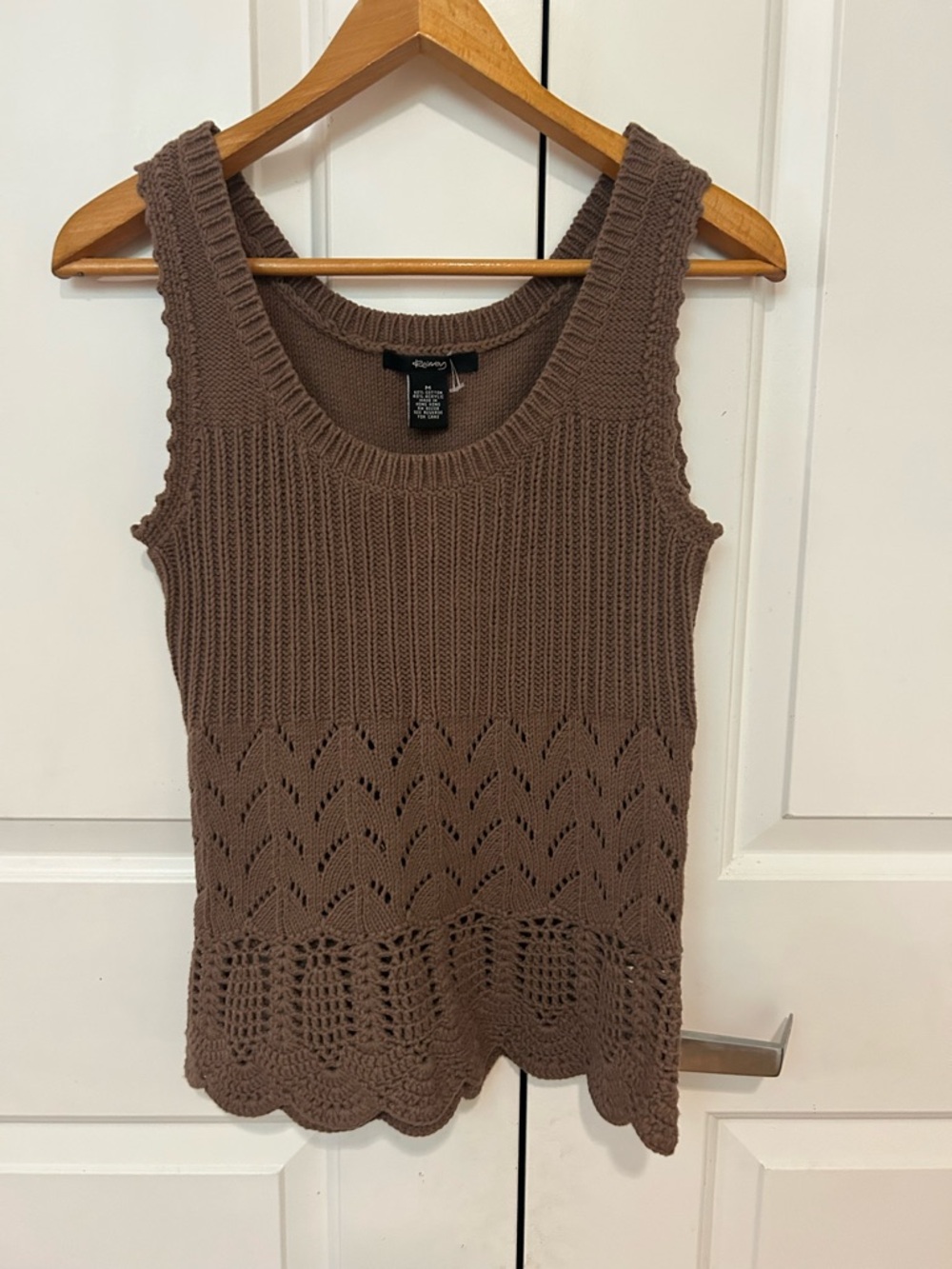 Raisey Brown Crochet-Knit Sleeveless Tank Top